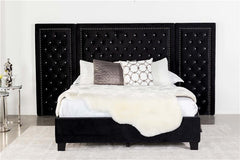 Hailey Upholstered California King Wall Panel Bed Black - 315925KW-SP