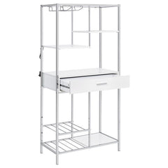 Figueroa 5-shelf Wine Cabinet with Storage Drawer White High Gloss and Chrome - 182034