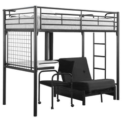 Jenner Twin Futon Workstation Loft Bed with Futon Pad Black - 2209-SM