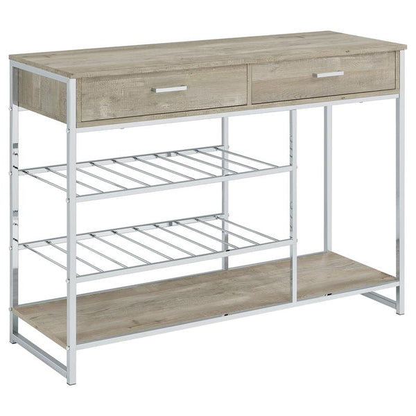 Melrose 2-shelf Wine Cabinet with 2 Drawers Gray Washed Oak and Chrome - 182275