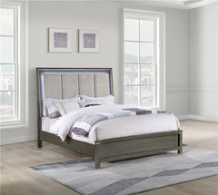 Kieran Wood Queen LED Panel Bed Grey - 224741Q