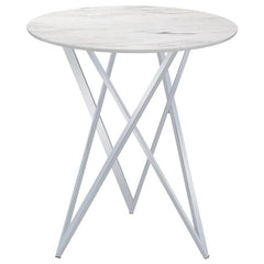Bexter Faux Marble Round Top Bar Table White and Chrome - 183526