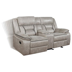 Greer Upholstered Motion Reclining Loveseat Taupe - 651352