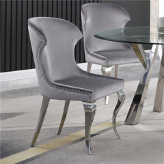 Cheyanne Upholstered Wingback Side Chair with Nailhead Trim Chrome and Grey (Set of 2) - 190743