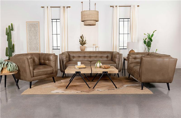 Thatcher Upholstered Tuxedo Arm Tufted Accent Chair Brown - 509423
