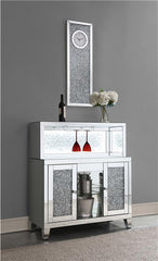 Yvaine 2-door Mirrored Wine Cabinet with Faux Crystal Inlay Silver - 115585