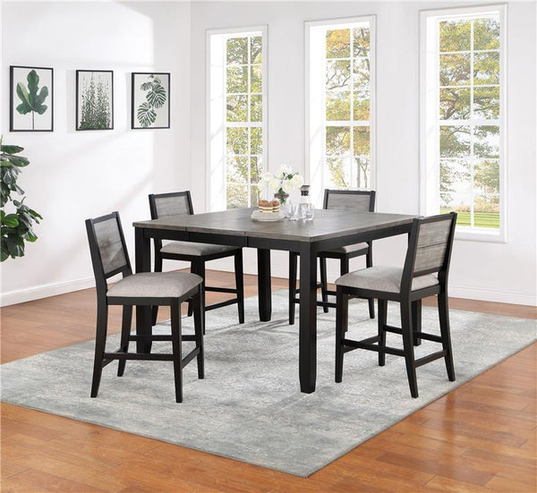 Elodie 5-piece Counter Height Dining Table Set with Extension Leaf Grey and Black - 121228-S5