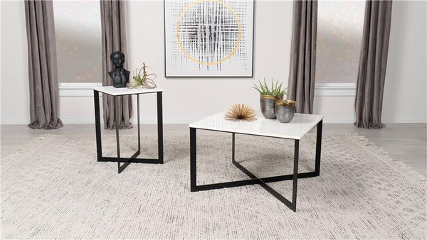 Tobin Square Marble Top End Table White and Black - 707697