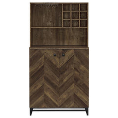 Mendoza 2-door Wine Cabinet Rustic Oak Herringbone and Gunmetal - 182082
