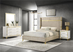 Lucia 4-piece Eastern King Bedroom Set Beige and White - 224731KE-S4