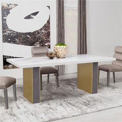 Carla Rectangular Dining Table with Cultured Carrara Marble Top White and Gold - 106651