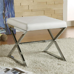 Rita X-cross Square Ottoman White and Chrome - 501063