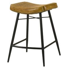 Bayu Leather Upholstered Saddle Seat Backless Counter Height Stool Antique Camel and Black (Set of 2) - 109248
