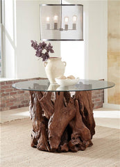 Asbury Round Glass Top Dining Table Clear and Natural Teak - 109511BG