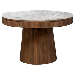 Ortega Round Marble Top Solid Base Dining Table White and Natural - 105141