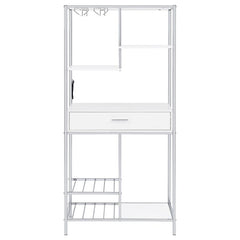 Figueroa 5-shelf Wine Cabinet with Storage Drawer White High Gloss and Chrome - 182034