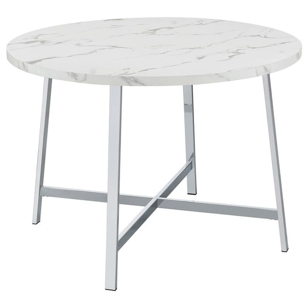 Alcott Round Faux Carrara Marble Top Dining Table Chrome - 120400