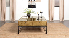 Stephie 4-drawer Square Glass Top Coffee Table Honey Brown - 704698
