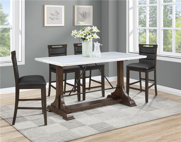 Aldrich Counter Height Trestle Base Dining Table with Genuine White Marble Top and Dark Brown - 182438