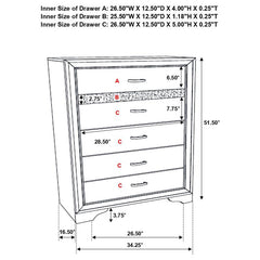 Miranda 5-drawer Chest White and Rhinestone - 205115