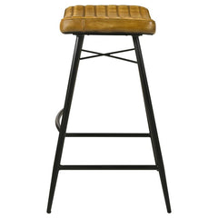 Bayu Leather Upholstered Saddle Seat Backless Bar Stool Antique Camel and Black (Set of 2) - 109249