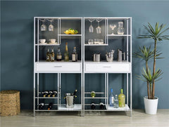 Figueroa 5-shelf Wine Cabinet with Storage Drawer White High Gloss and Chrome - 182034