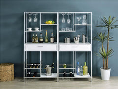 Figueroa 5-shelf Wine Cabinet with Storage Drawer White High Gloss and Chrome - 182034