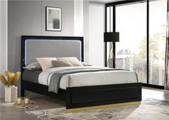 Caraway Wood California King LED Panel Bed Black - 224781KW