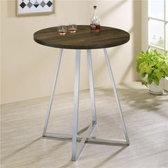 Burkhart Sled Base Round Bar Table Brown Oak and Chrome - 183516