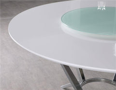 Abby Round Dining Table with Lazy Susan White and Chrome - 110321