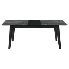 Crestmont Rectangular Dining Table with Faux Marble Top and 16" Self-Storing Extension Leaf Black - 121251