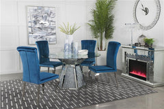 Quinn 5-piece Hexagon Pedestal Dining Room Set Mirror and Teal - 115561-S5T