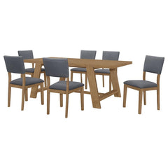Sharon 7-piece Rectangular Trestle Base Dining Table Set Blue and Brown - 104171-S7