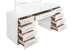 Felicity 9-drawer Vanity Desk with Lighted Mirror Glossy White - 203507