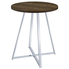 Burkhart Sled Base Round Bar Table Brown Oak and Chrome - 183516