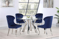 Cheyanne Upholstered Wingback Side Chair with Nailhead Trim Chrome and Ink Blue (Set of 2) - 190745