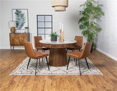 Ortega Round Marble Top Solid Base Dining Table White and Natural - 105141