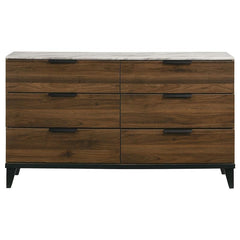 Mays 6-drawer Dresser Walnut Brown with Faux Marble Top - 215963