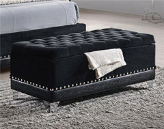 Barzini Velvet Upholstered Tufted Storage Bench Black - 300644