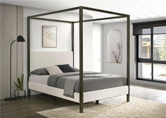 Monroe Upholstered Eastern King Canopy Bed Vanilla - 300834KE