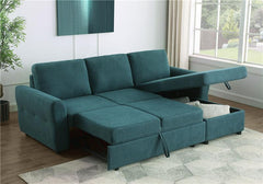 Samantha Upholstered Storage Sleeper Sectional Sofa Teal - 511087