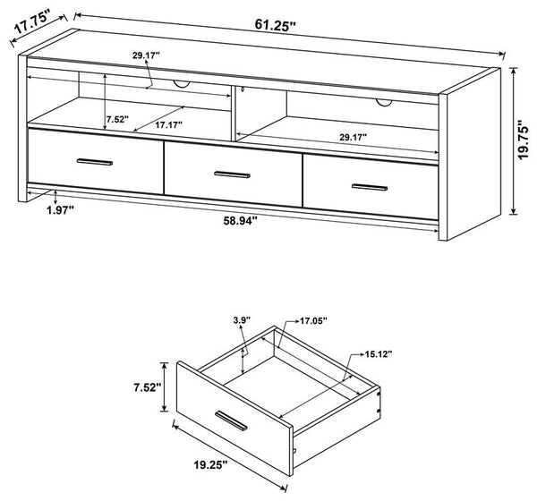 Alton 3-drawer Engineered Wood 62" TV Stand Black Oak - 700645