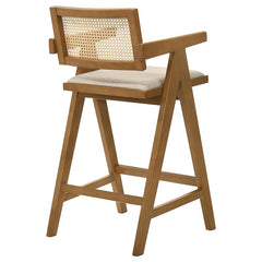 Kane Solid Wood Bar Stool with Woven Rattan Back and Upholstered Seat Light Walnut (Set of 2) - 182677