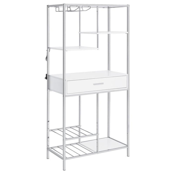 Figueroa 5-shelf Wine Cabinet with Storage Drawer White High Gloss and Chrome - 182034
