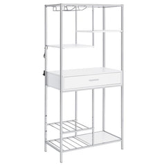 Figueroa 5-shelf Wine Cabinet with Storage Drawer White High Gloss and Chrome - 182034