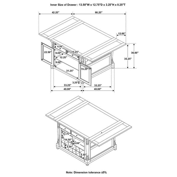Slater 2-drawer Kitchen Island with Drop Leaves Brown and Buttermilk - 102271