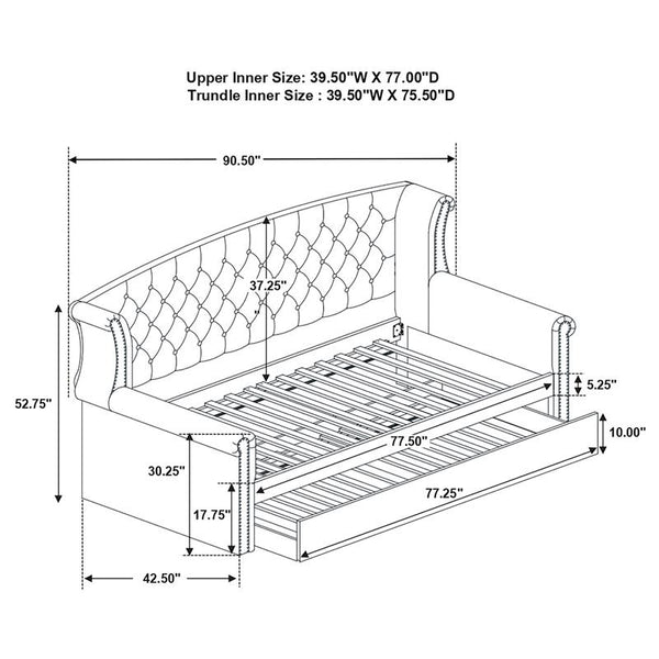 Scarlett Upholstered Twin Daybed with Trundle Grey - 300641
