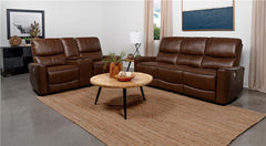 Greenfield 2-piece Power Reclining Sofa Set Saddle Brown - 610264P-S2