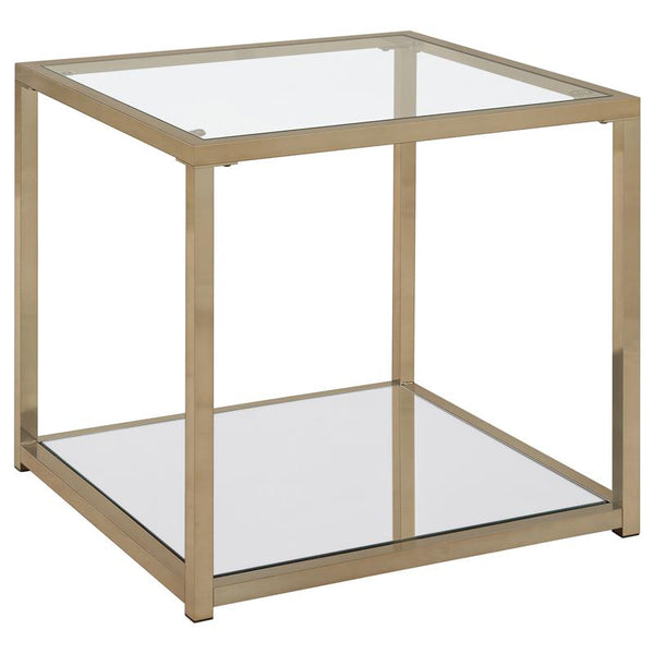 Cora Glass Top End Table Mirrored Shelf Chocolate Chrome - 705237