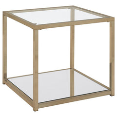 Cora Glass Top End Table Mirrored Shelf Chocolate Chrome - 705237